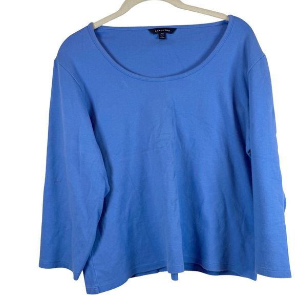 Lands' End Tops - Lands End Blue 3/4‎ Sleeve Scoop Neck Knit Top Petite Large L/P 14-16